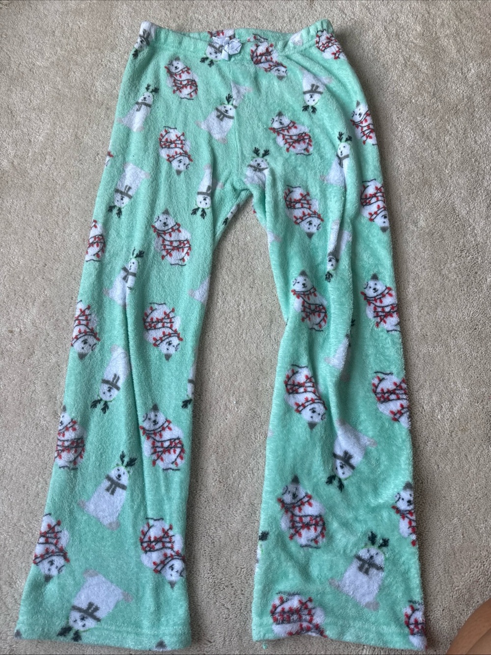 Women’s Mint Green Polar Bear Christmas Print Fleece Pajama Pants